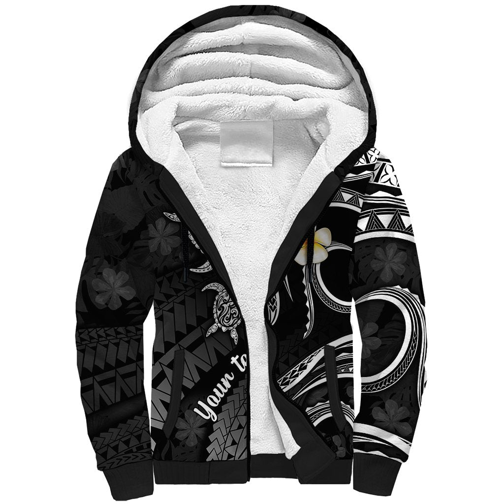 Personalised Molokai Hawaii Sherpa Hoodie Polynesian Tattoo and Pacific Plumeria White Vibe LT9 Unisex White - Polynesian Pride