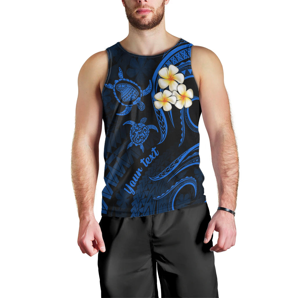 Personalised Lanai Hawaii Men Tank Top Polynesian Tattoo and Pacific Plumeria Blue Vibe LT9 - Polynesian Pride