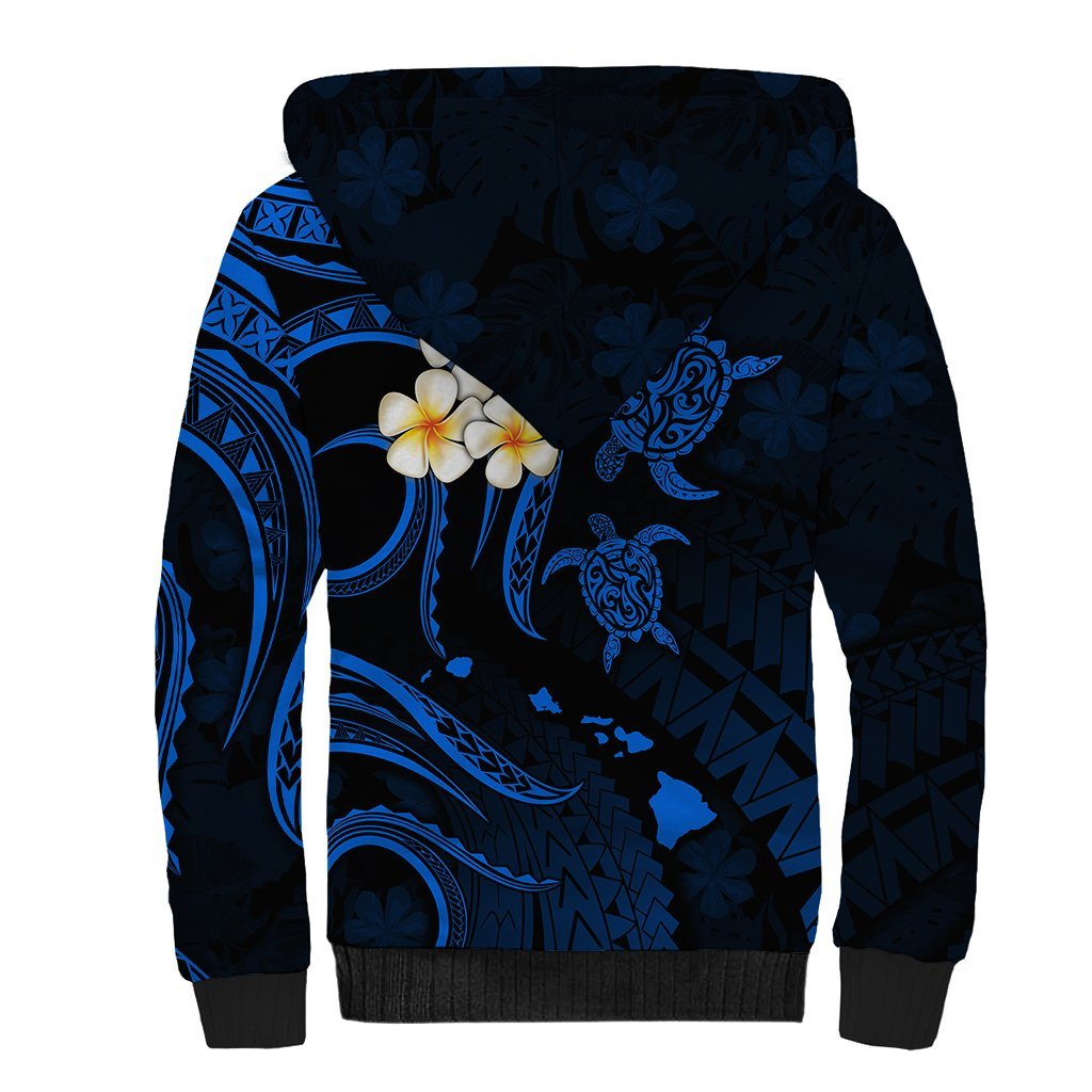 Personalised Lanai Hawaii Sherpa Hoodie Polynesian Tattoo and Pacific Plumeria Blue Vibe LT9 - Polynesian Pride