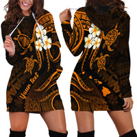 Personalised Lanai Hawaii Hoodie Dress Polynesian Tattoo and Pacific Plumeria Gold Vibe LT9 - Polynesian Pride