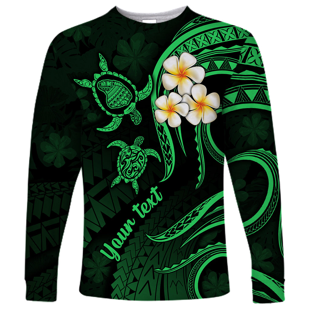 Personalised Lanai Hawaii Long Sleeve Shirt Polynesian Tattoo and Pacific Plumeria Green Vibe LT9 Unisex Green - Polynesian Pride