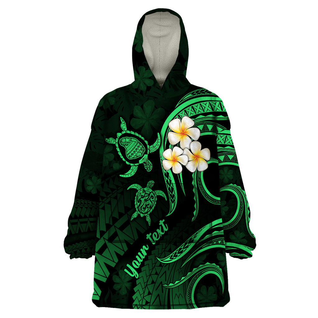 Personalised Lanai Hawaii Wearable Blanket Hoodie Polynesian Tattoo and Pacific Plumeria Green Vibe LT9 One Size Green - Polynesian Pride