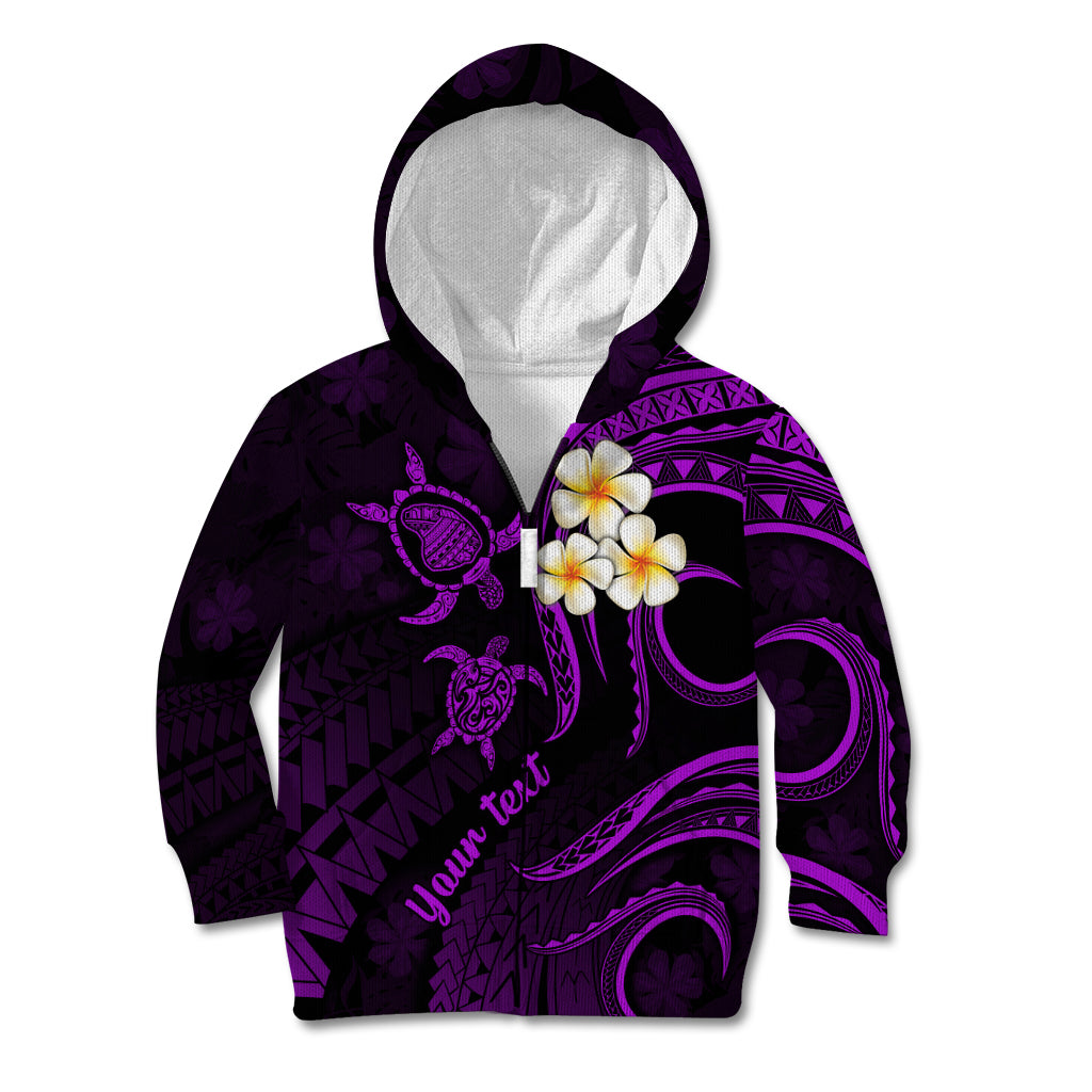 Personalised Lanai Hawaii Kid Hoodie Polynesian Tattoo and Pacific Plumeria Purple Vibe LT9 Zip Hoodie Purple - Polynesian Pride