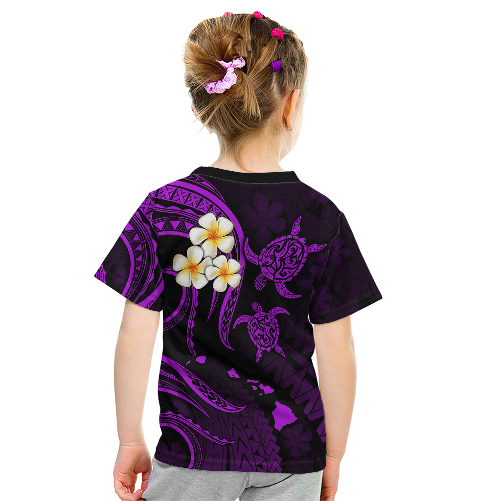 Personalised Lanai Hawaii Kid T Shirt Polynesian Tattoo and Pacific Plumeria Purple Vibe LT9 - Polynesian Pride