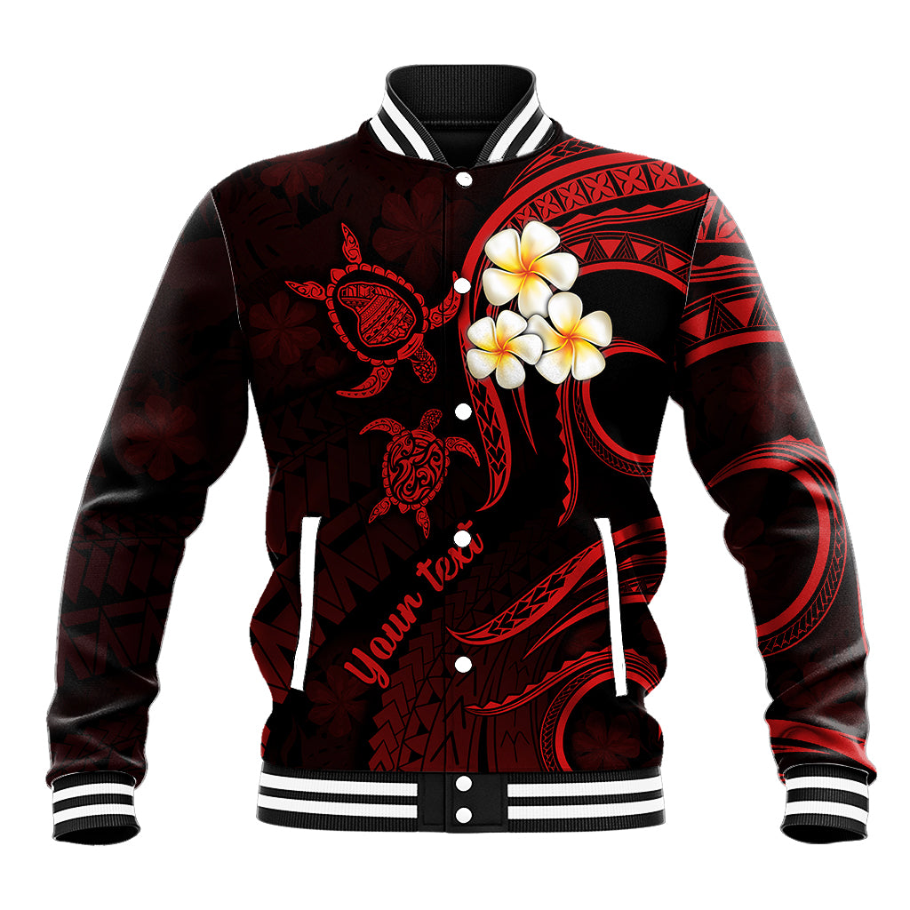 Personalised Lanai Hawaii Baseball Jacket Polynesian Tattoo and Pacific Plumeria Red Vibe LT9 Unisex Red - Polynesian Pride