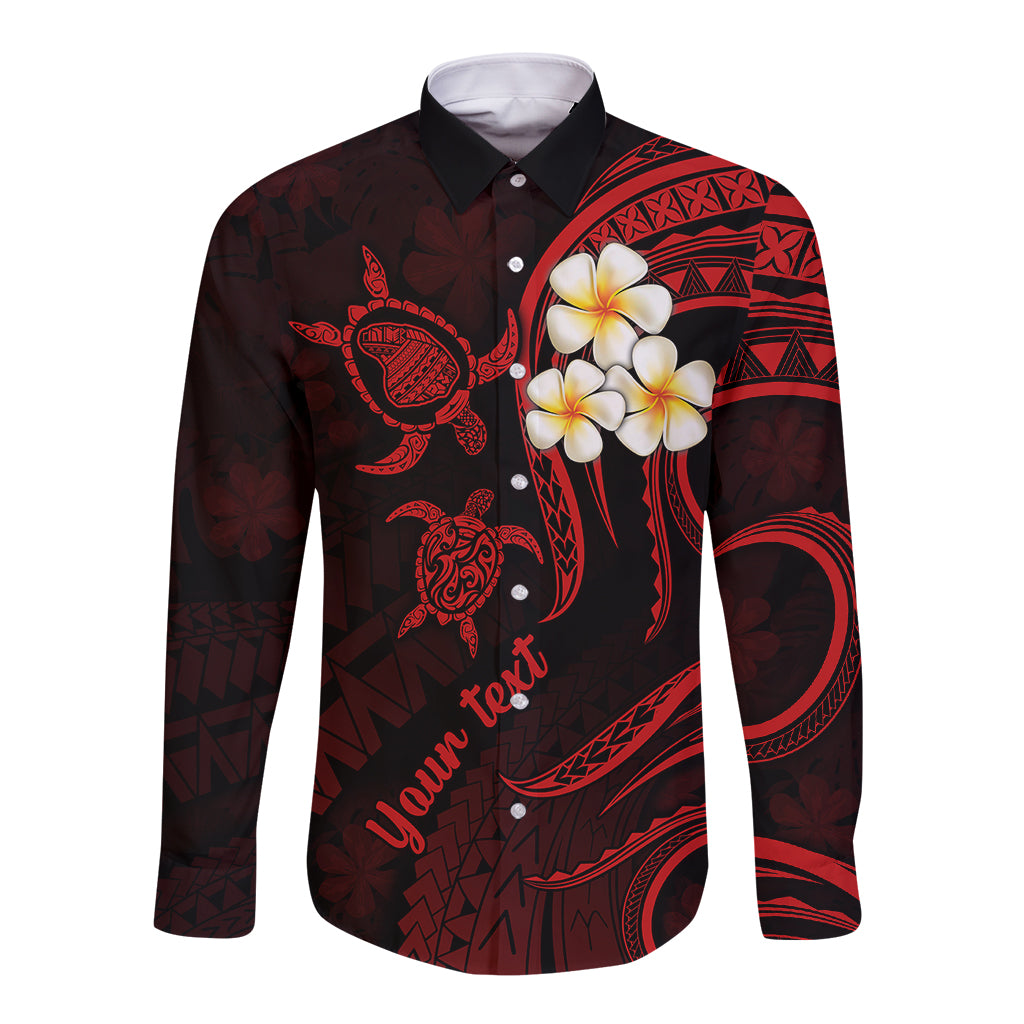 Personalised Lanai Hawaii Long Sleeve Button Shirt Polynesian Tattoo and Pacific Plumeria Red Vibe LT9 Unisex Red - Polynesian Pride