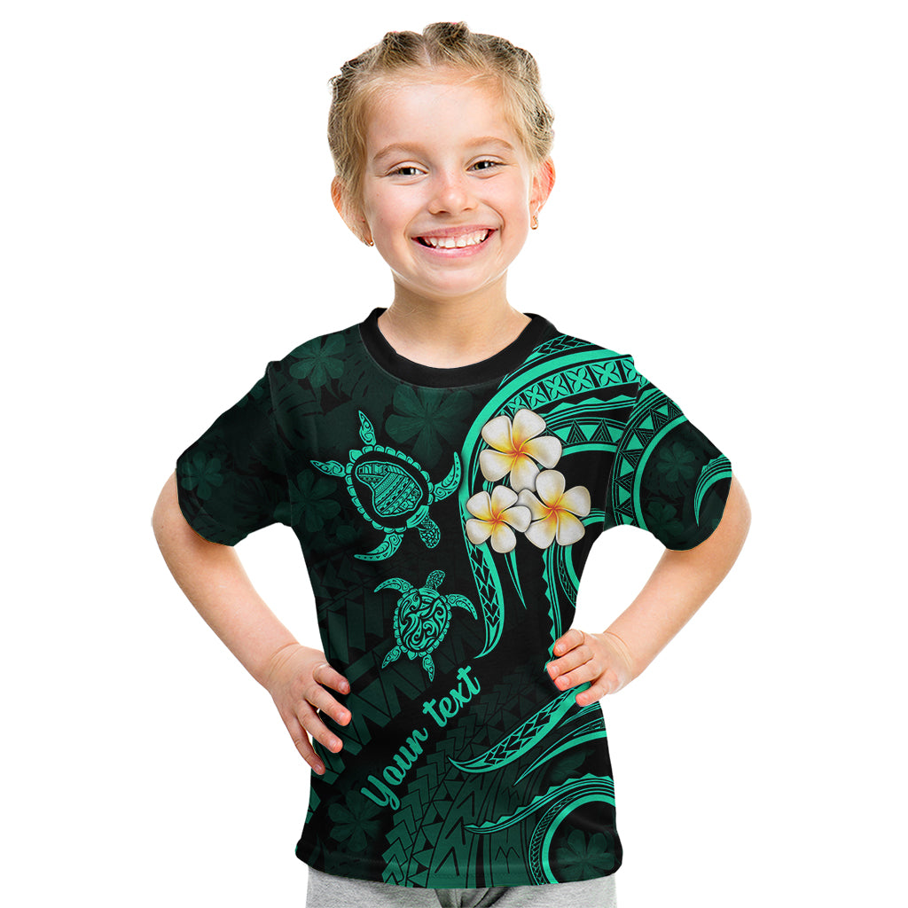 Personalised Lanai Hawaii Kid T Shirt Polynesian Tattoo and Pacific Plumeria Turquoise Vibe LT9 Turquoise - Polynesian Pride