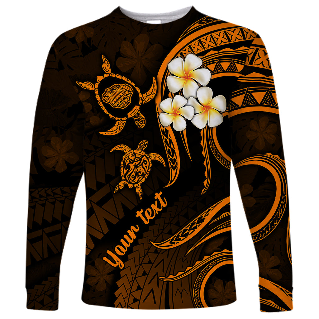 Personalised Kauai Hawaii Long Sleeve Shirt Polynesian Tattoo and Pacific Plumeria Gold Vibe LT9 Unisex Gold - Polynesian Pride