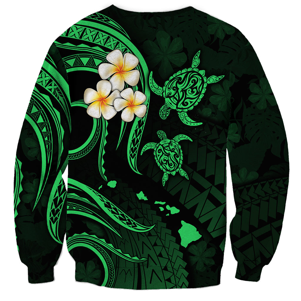 Personalised Kauai Hawaii Sweatshirt Polynesian Tattoo and Pacific Plumeria Green Vibe LT9 - Polynesian Pride