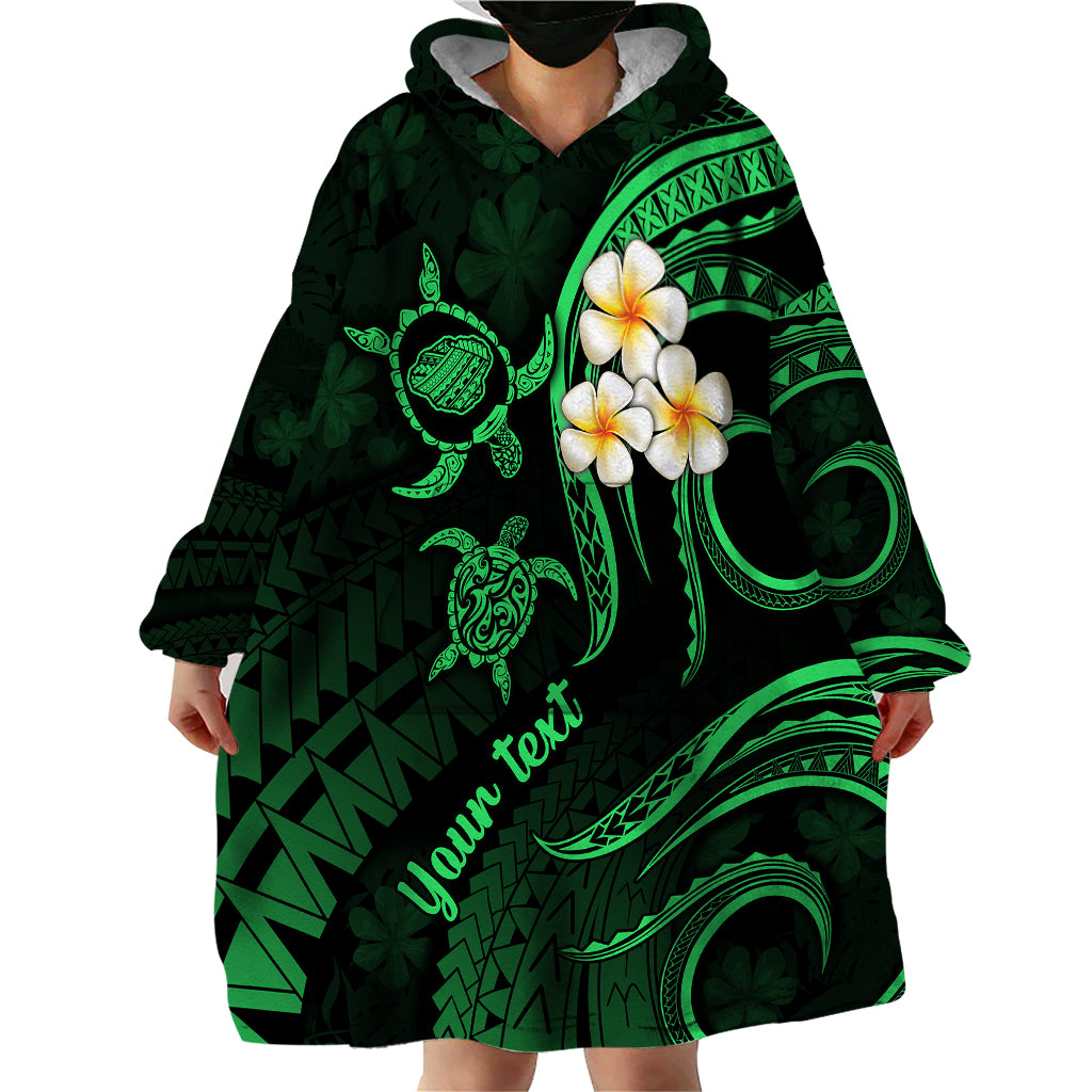 Personalised Kauai Hawaii Wearable Blanket Hoodie Polynesian Tattoo and Pacific Plumeria Green Vibe LT9 - Polynesian Pride