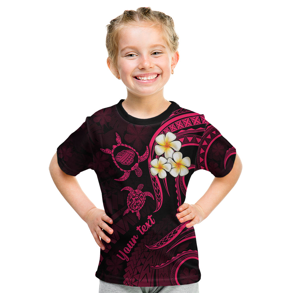 Personalised Kauai Hawaii Kid T Shirt Polynesian Tattoo and Pacific Plumeria Pink Vibe LT9 Pink - Polynesian Pride