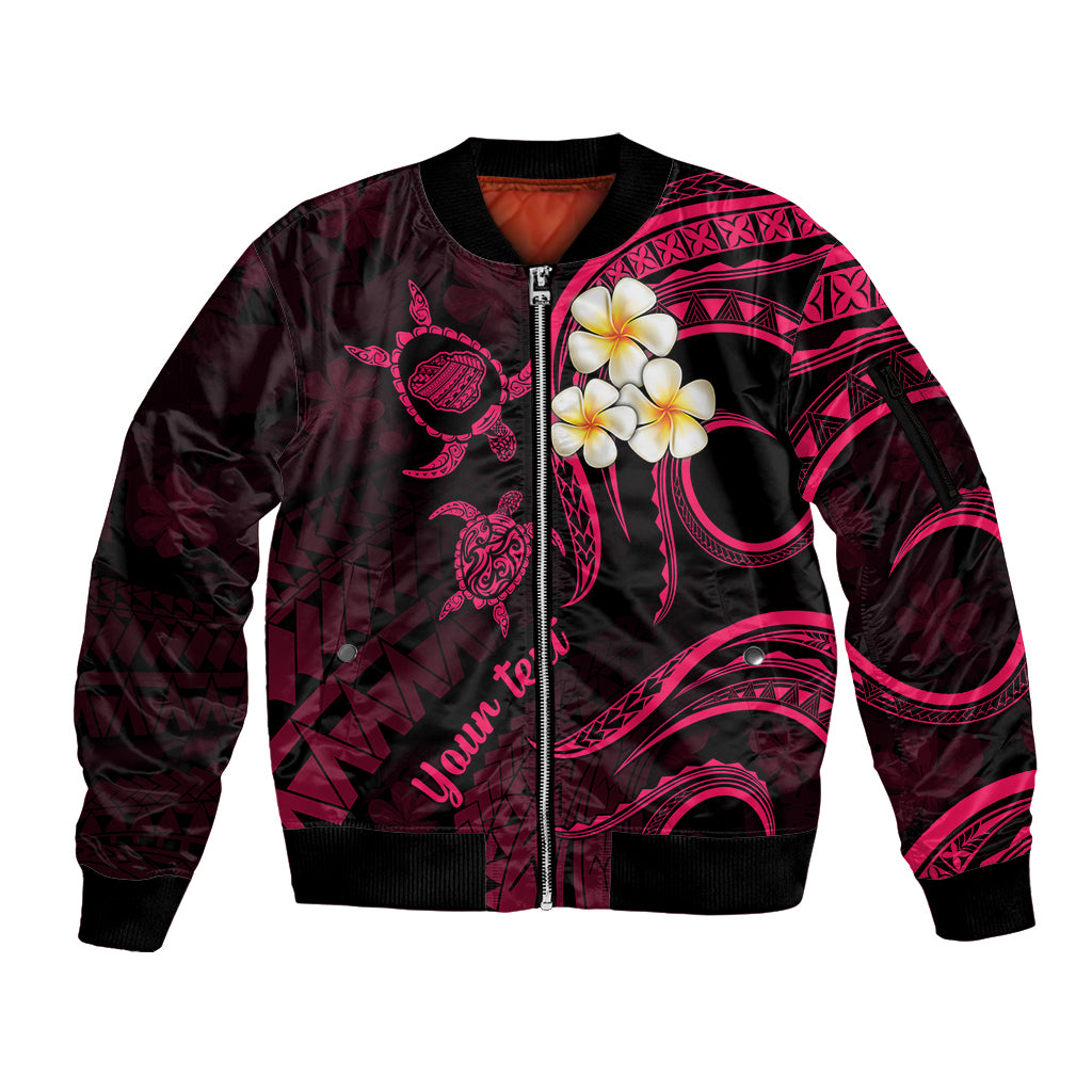 Personalised Kauai Hawaii Sleeve Zip Bomber Jacket Polynesian Tattoo and Pacific Plumeria Pink Vibe LT9 Unisex Pink - Polynesian Pride