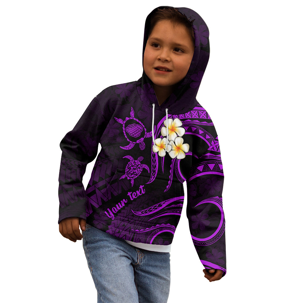 Personalised Kauai Hawaii Kid Hoodie Polynesian Tattoo and Pacific Plumeria Purple Vibe LT9 - Polynesian Pride