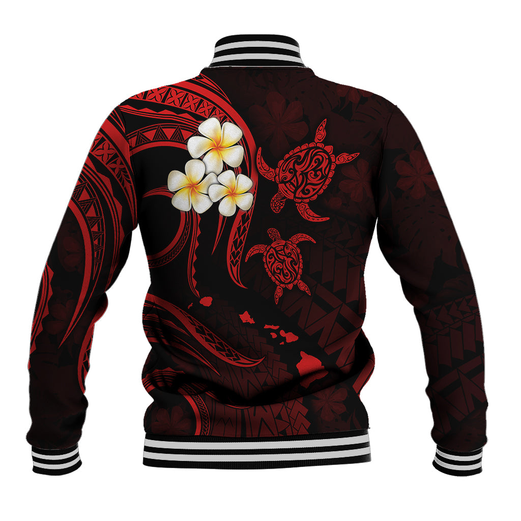 Personalised Kauai Hawaii Baseball Jacket Polynesian Tattoo and Pacific Plumeria Red Vibe LT9 - Polynesian Pride