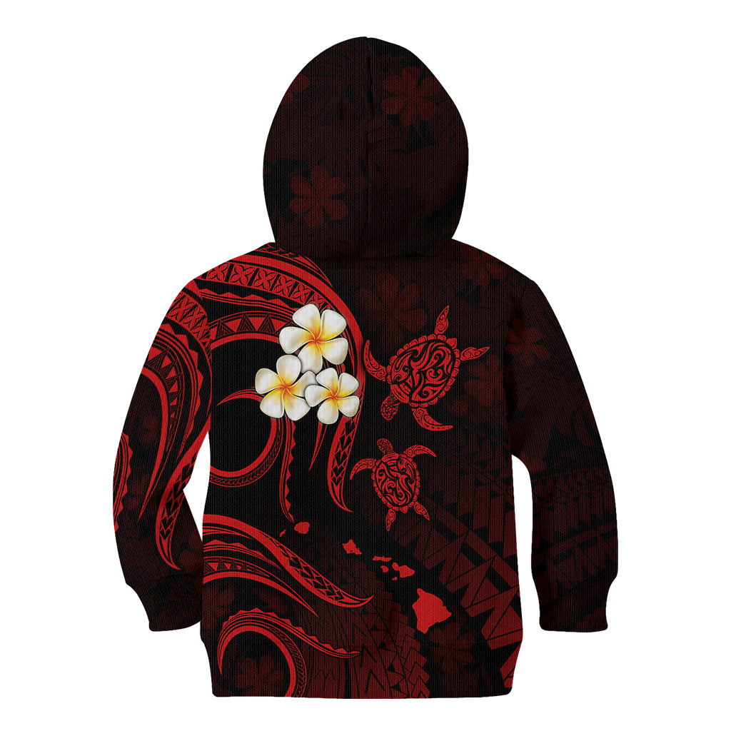 Personalised Kauai Hawaii Kid Hoodie Polynesian Tattoo and Pacific Plumeria Red Vibe LT9 - Polynesian Pride