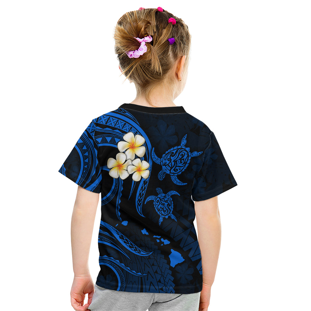 Personalised Kahoolawe Hawaii Kid T Shirt Polynesian Tattoo and Pacific Plumeria Blue Vibe LT9 - Polynesian Pride