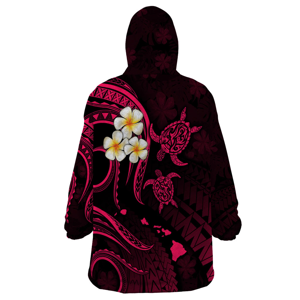 Personalised Kahoolawe Hawaii Wearable Blanket Hoodie Polynesian Tattoo and Pacific Plumeria Pink Vibe LT9 - Polynesian Pride