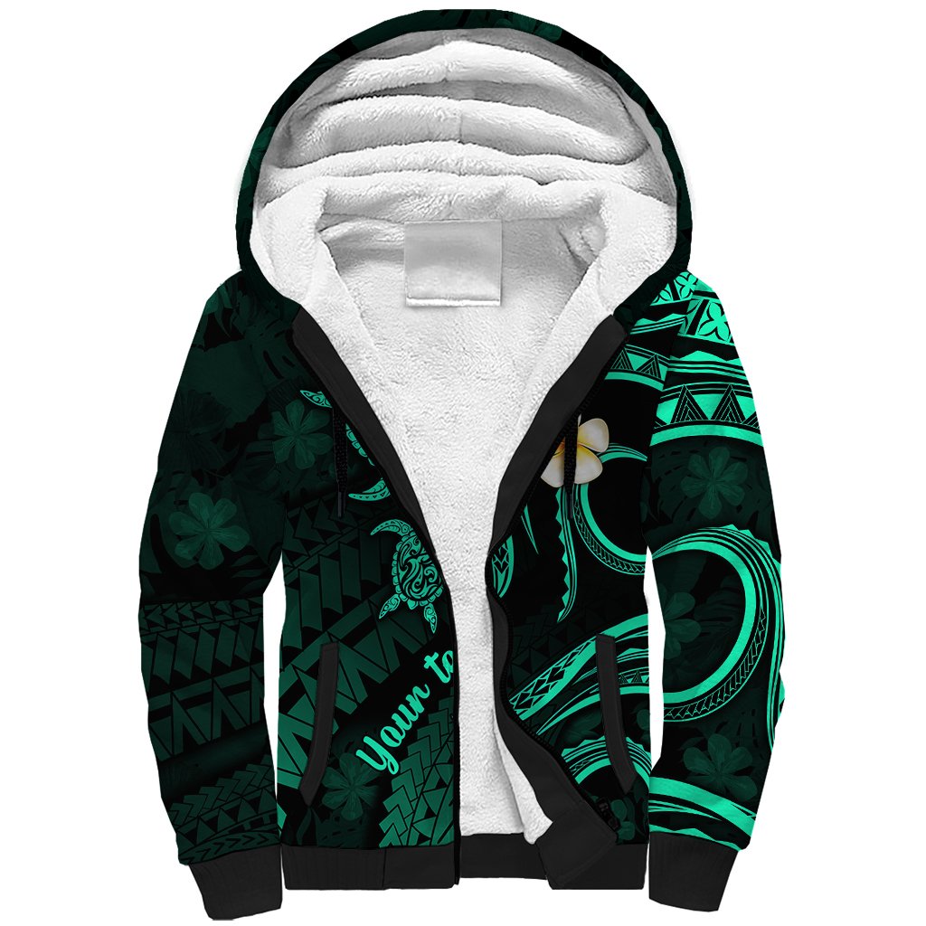 Personalised Kahoolawe Hawaii Sherpa Hoodie Polynesian Tattoo and Pacific Plumeria Turquoise Vibe LT9 Unisex Turquoise - Polynesian Pride