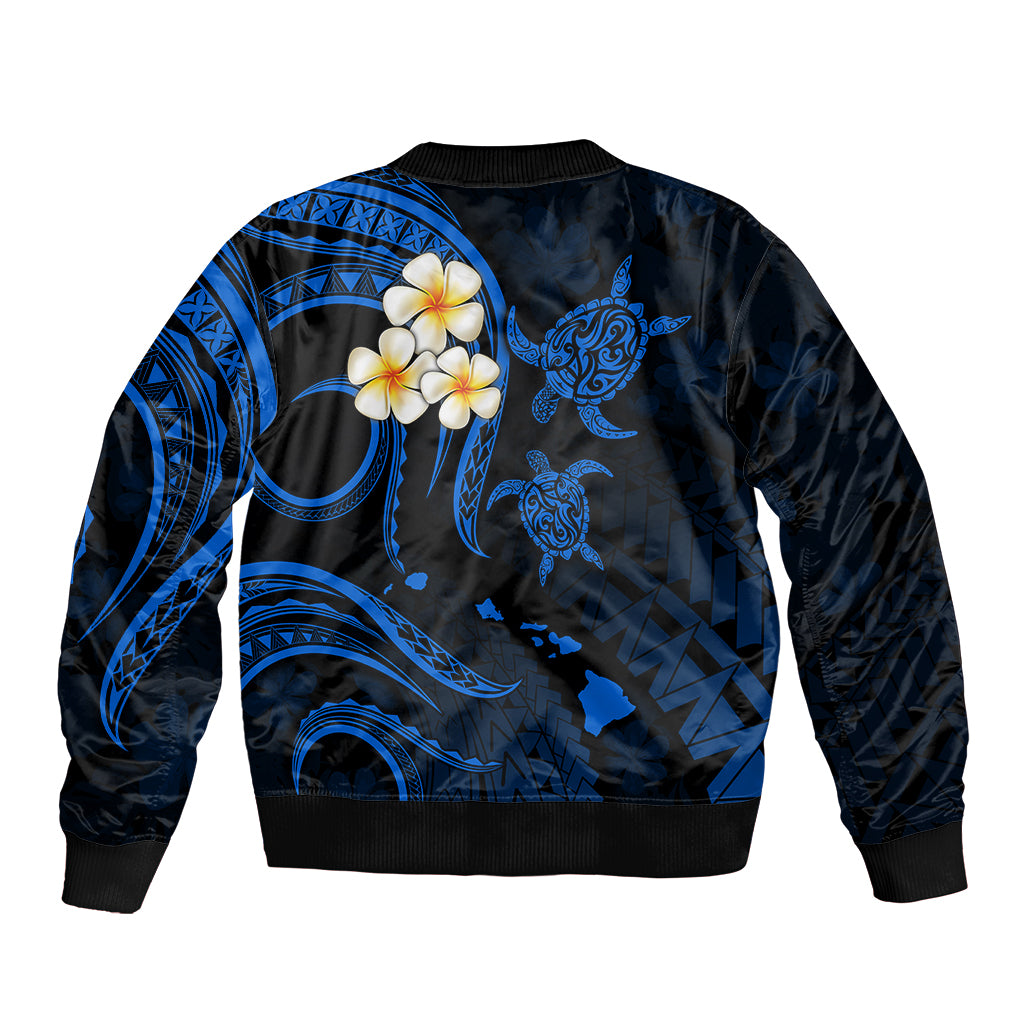 Hawaii Sleeve Zip Bomber Jacket Maui Islands Pacific Plumeria Blue Vibe LT9 - Polynesian Pride
