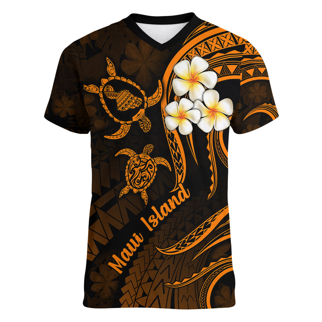 Hawaii Women V Neck T Shirt Maui Islands Pacific Plumeria Gold Vibe LT9 Female Gold - Polynesian Pride