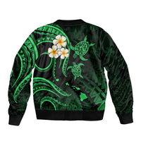 Hawaii Sleeve Zip Bomber Jacket Maui Islands Pacific Plumeria Green Vibe LT9 - Polynesian Pride