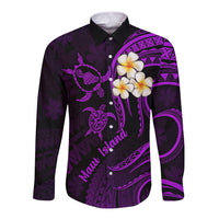 Hawaii Long Sleeve Button Shirt Maui Islands Pacific Plumeria Purple Vibe LT9 Unisex Purple - Polynesian Pride