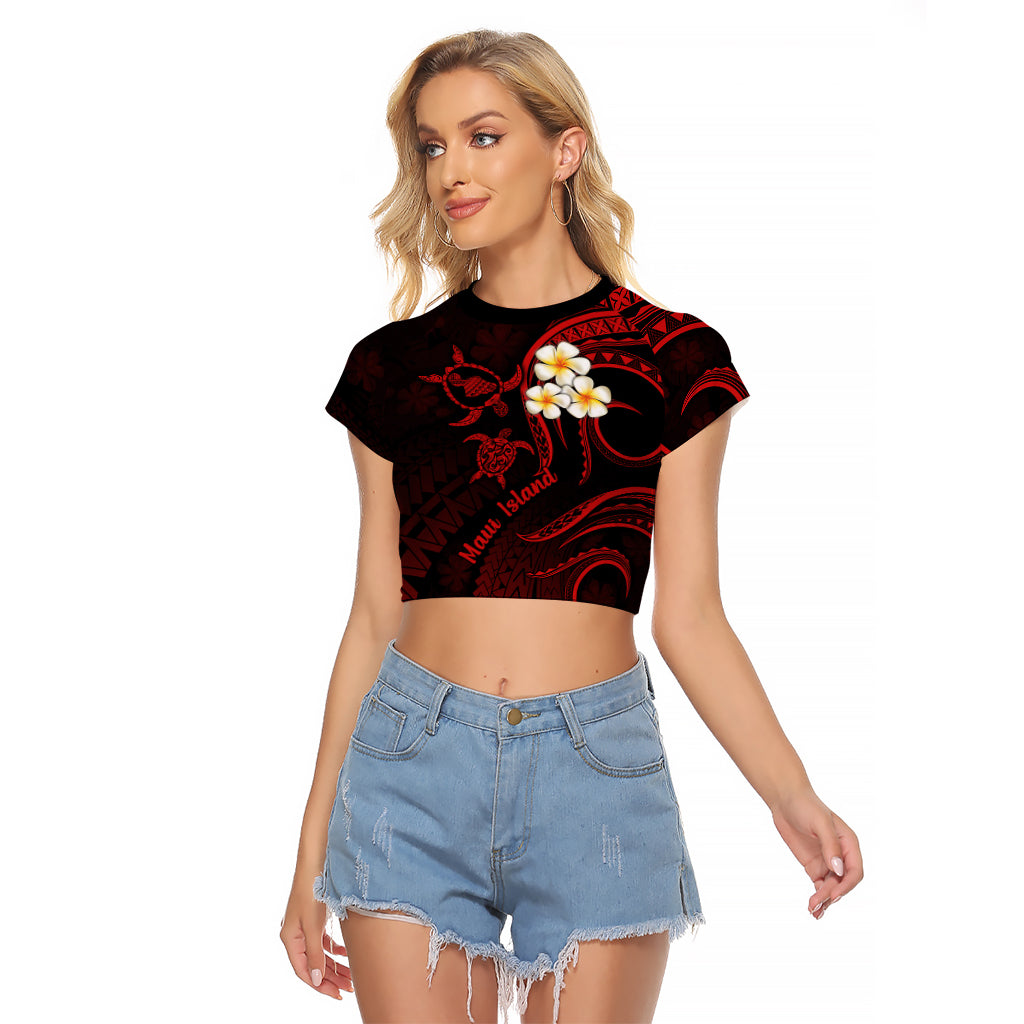 Hawaii Raglan Cropped T Shirt Maui Islands Pacific Plumeria Red Vibe LT9 Female Red - Polynesian Pride