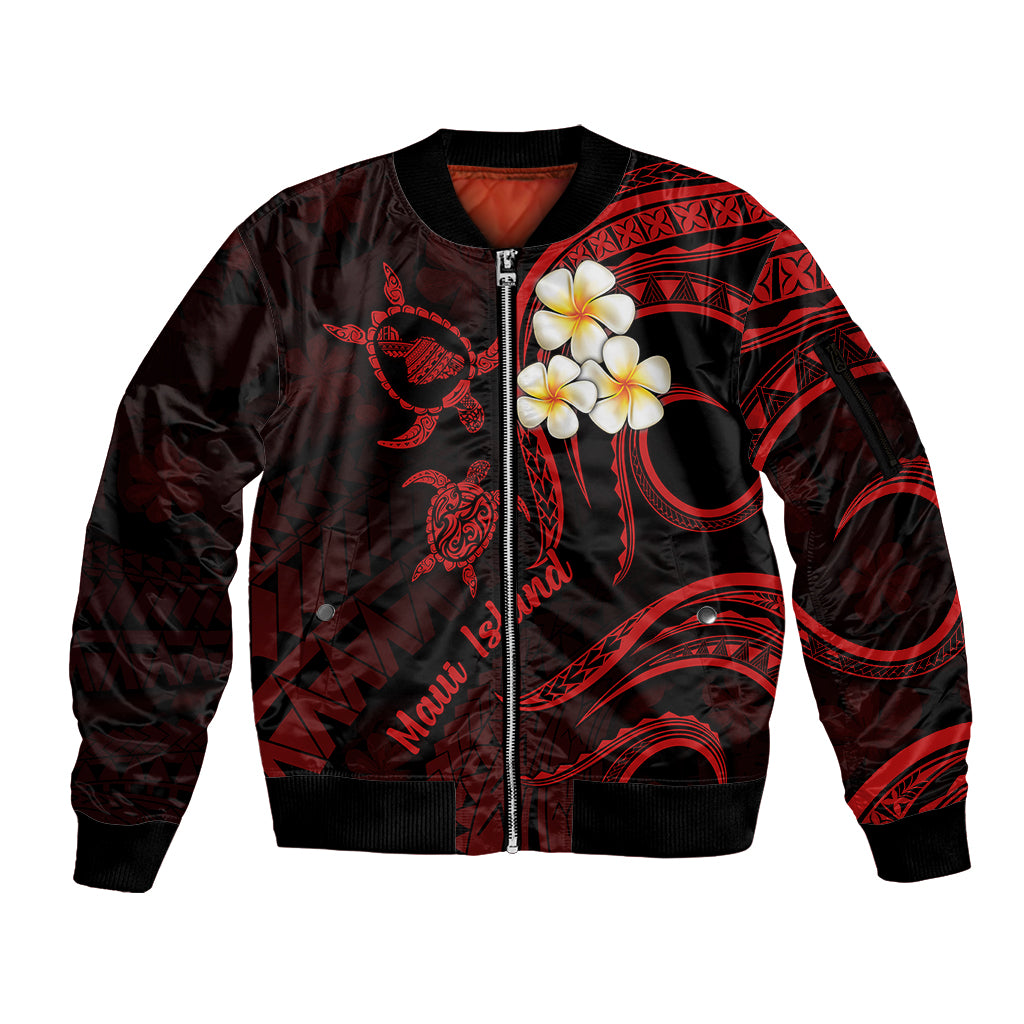Hawaii Sleeve Zip Bomber Jacket Maui Islands Pacific Plumeria Red Vibe LT9 Unisex Red - Polynesian Pride