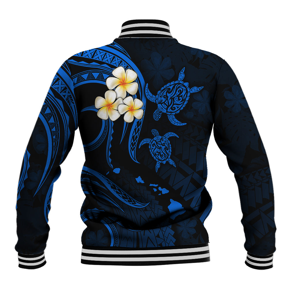 Personalised Maui Hawaii Baseball Jacket Polynesian Tattoo and Pacific Plumeria Blue Vibe LT9 - Polynesian Pride