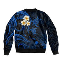 Personalised Maui Hawaii Bomber Jacket Polynesian Tattoo and Pacific Plumeria Blue Vibe LT9 - Polynesian Pride