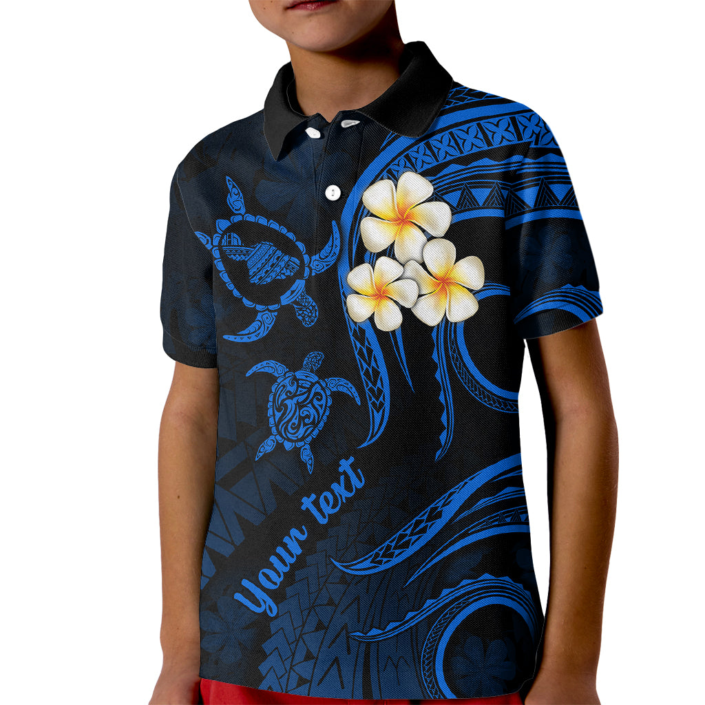 Personalised Maui Hawaii Kid Polo Shirt Polynesian Tattoo and Pacific Plumeria Blue Vibe LT9 Kid Blue - Polynesian Pride