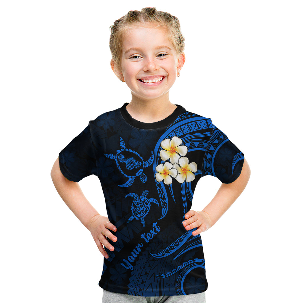Personalised Maui Hawaii Kid T Shirt Polynesian Tattoo and Pacific Plumeria Blue Vibe LT9 Blue - Polynesian Pride