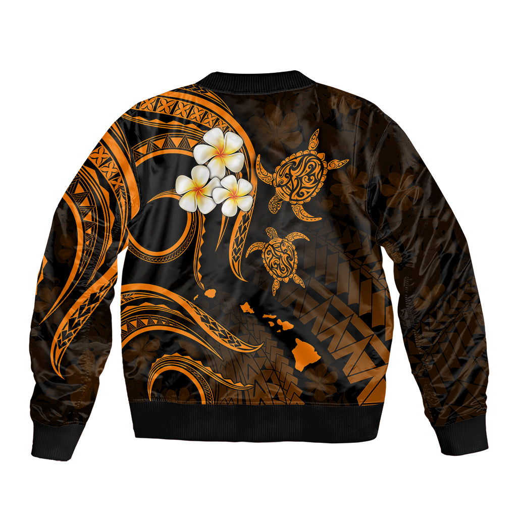 Personalised Maui Hawaii Bomber Jacket Polynesian Tattoo and Pacific Plumeria Gold Vibe LT9 - Polynesian Pride