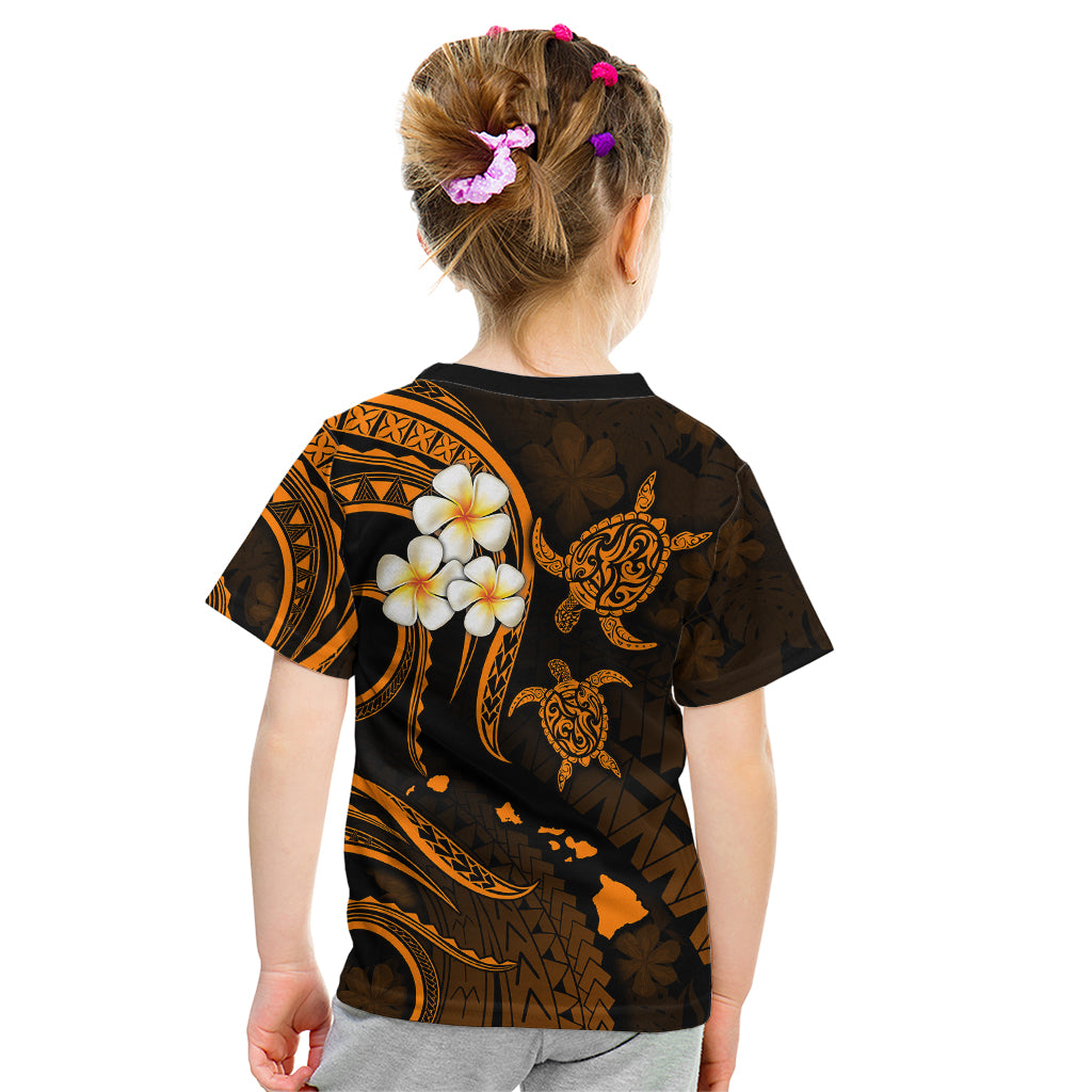 Personalised Maui Hawaii Kid T Shirt Polynesian Tattoo and Pacific Plumeria Gold Vibe LT9 - Polynesian Pride