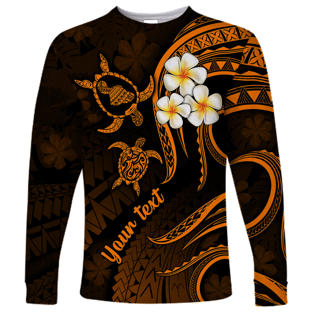 Personalised Maui Hawaii Long Sleeve Shirt Polynesian Tattoo and Pacific Plumeria Gold Vibe LT9 Unisex Gold - Polynesian Pride