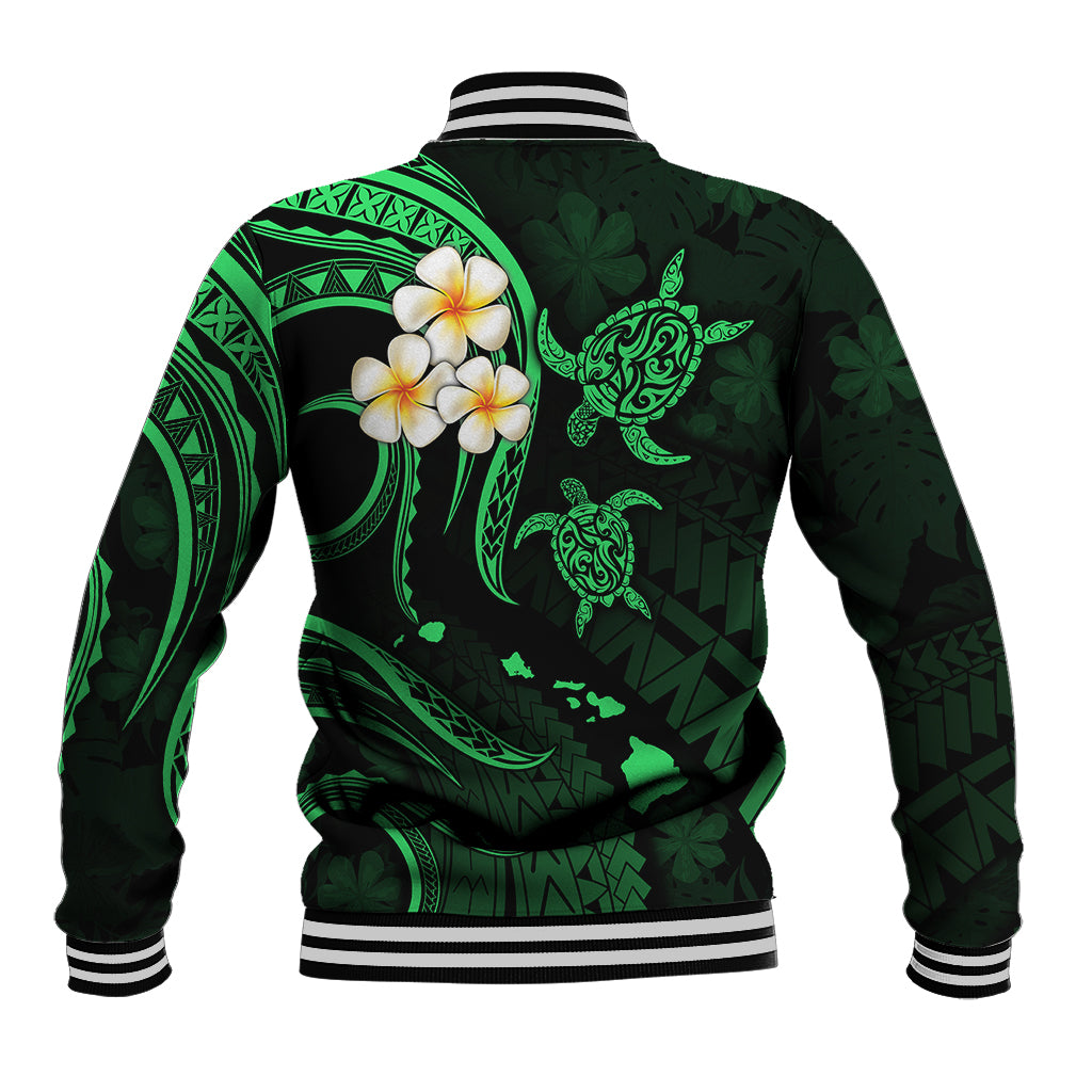 Personalised Maui Hawaii Baseball Jacket Polynesian Tattoo and Pacific Plumeria Green Vibe LT9 - Polynesian Pride