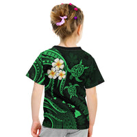 Personalised Maui Hawaii Kid T Shirt Polynesian Tattoo and Pacific Plumeria Green Vibe LT9 - Polynesian Pride