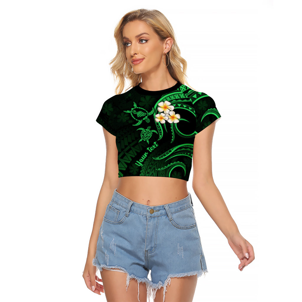 Personalised Maui Hawaii Raglan Cropped T Shirt Polynesian Tattoo and Pacific Plumeria Green Vibe LT9 Female Green - Polynesian Pride
