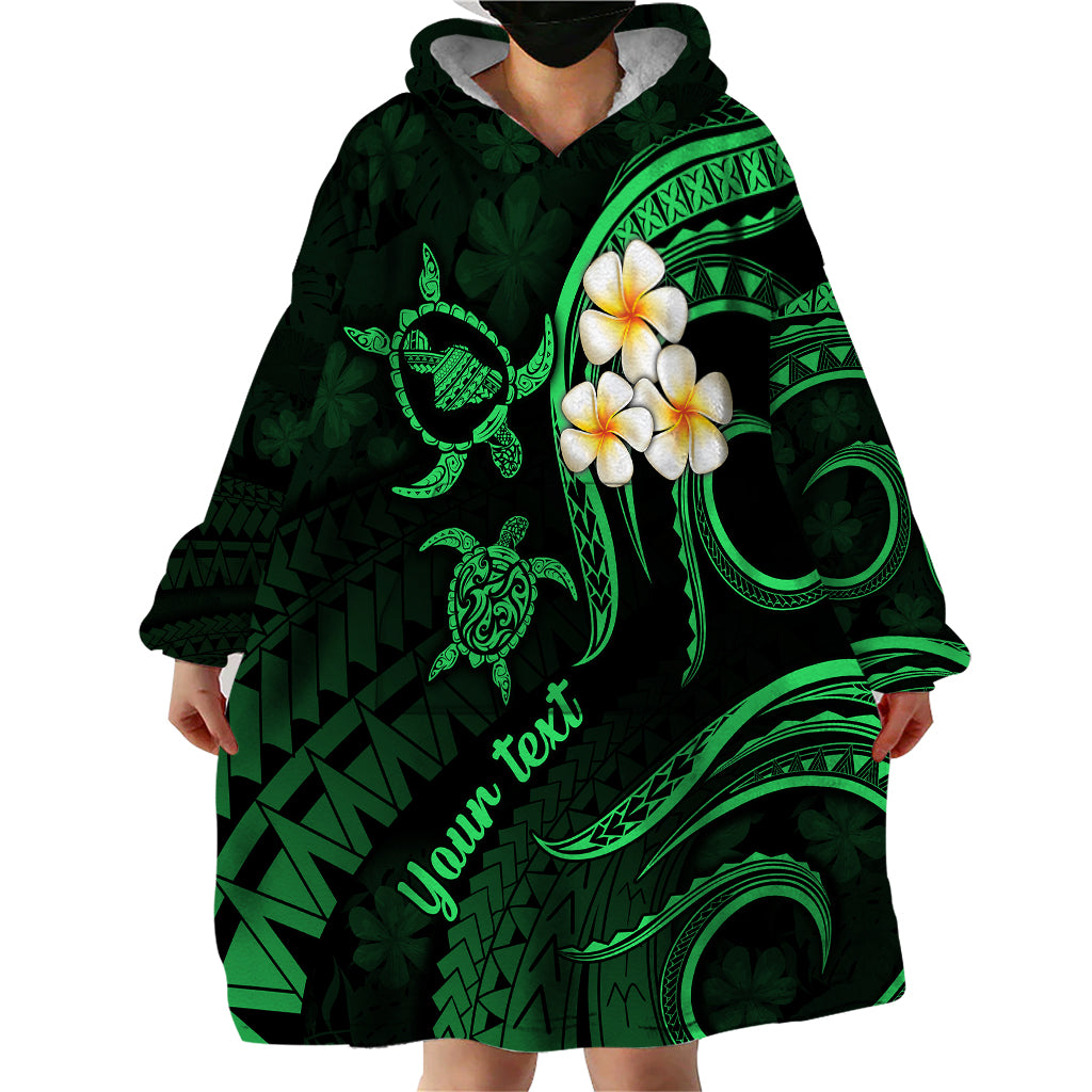 Personalised Maui Hawaii Wearable Blanket Hoodie Polynesian Tattoo and Pacific Plumeria Green Vibe LT9 - Polynesian Pride