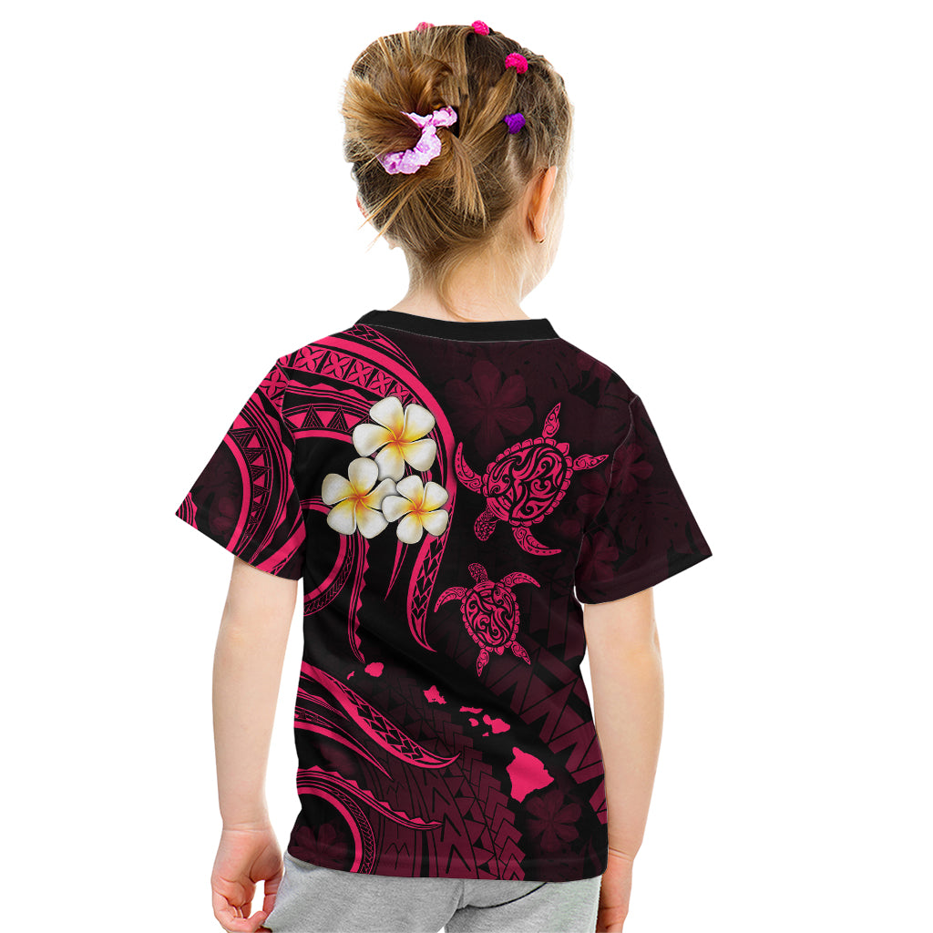 Personalised Maui Hawaii Kid T Shirt Polynesian Tattoo and Pacific Plumeria Pink Vibe LT9 - Polynesian Pride
