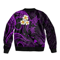 Personalised Maui Hawaii Bomber Jacket Polynesian Tattoo and Pacific Plumeria Purple Vibe LT9 - Polynesian Pride