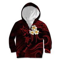 Personalised Maui Hawaii Kid Hoodie Polynesian Tattoo and Pacific Plumeria Red Vibe LT9 Zip Hoodie Red - Polynesian Pride