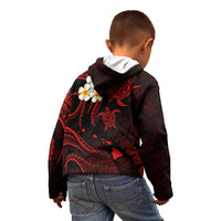 Personalised Maui Hawaii Kid Hoodie Polynesian Tattoo and Pacific Plumeria Red Vibe LT9 - Polynesian Pride