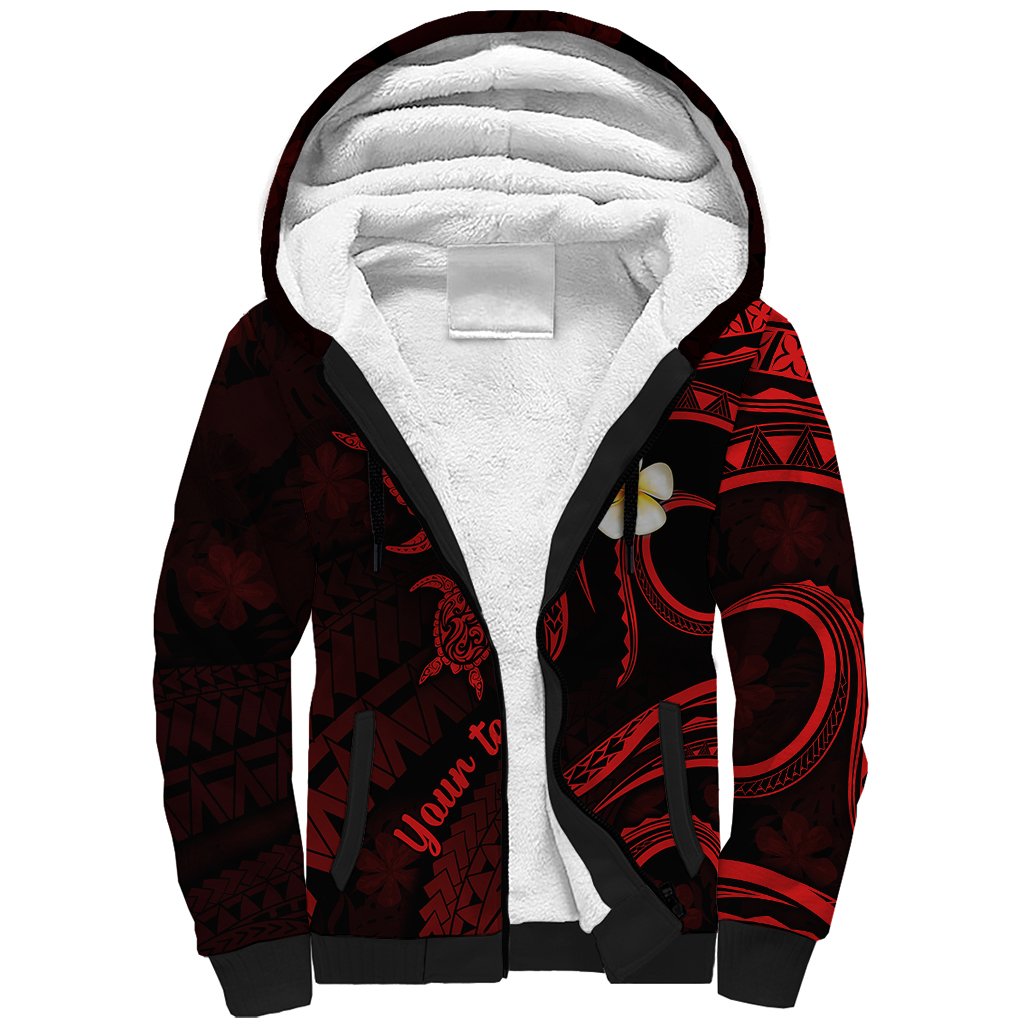 Personalised Maui Hawaii Sherpa Hoodie Polynesian Tattoo and Pacific Plumeria Red Vibe LT9 Unisex Red - Polynesian Pride