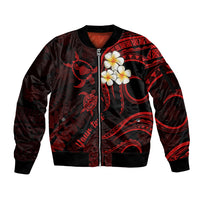 Personalised Maui Hawaii Sleeve Zip Bomber Jacket Polynesian Tattoo and Pacific Plumeria Red Vibe LT9 Unisex Red - Polynesian Pride