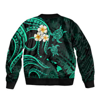 Personalised Maui Hawaii Bomber Jacket Polynesian Tattoo and Pacific Plumeria Turquoise Vibe LT9 - Polynesian Pride