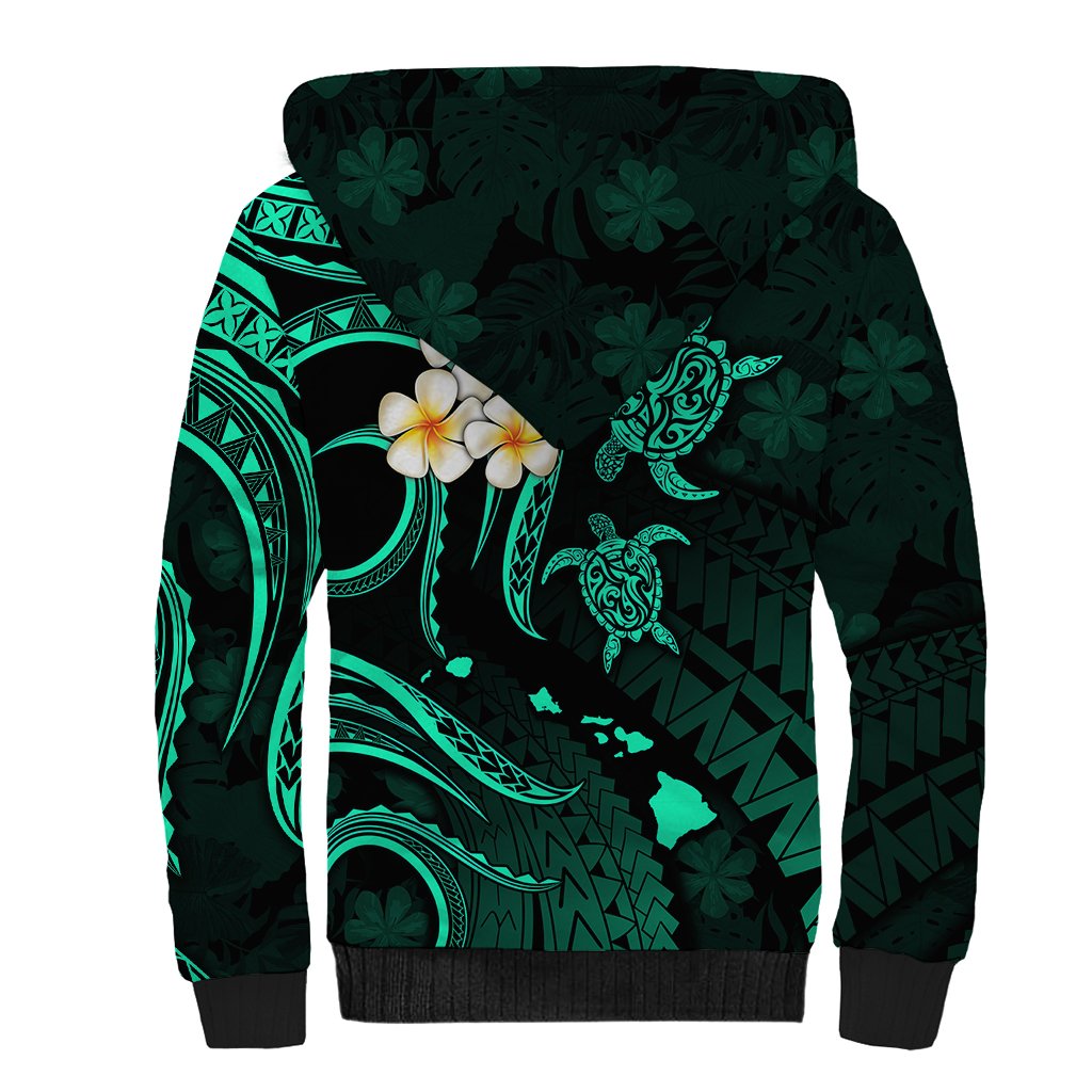 Personalised Maui Hawaii Sherpa Hoodie Polynesian Tattoo and Pacific Plumeria Turquoise Vibe LT9 - Polynesian Pride