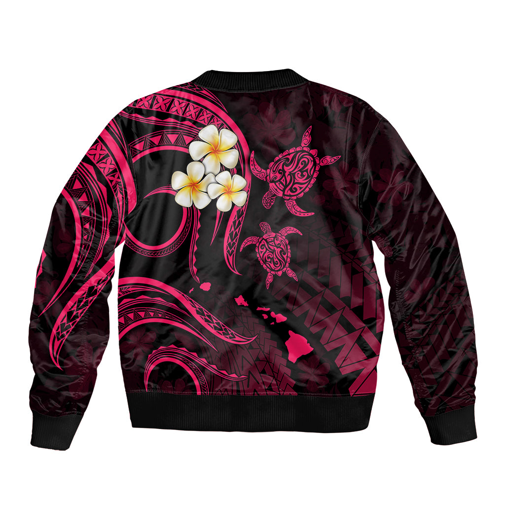 Hawaii Sleeve Zip Bomber Jacket Oahu Islands Pacific Plumeria Pink Vibe LT9 - Polynesian Pride