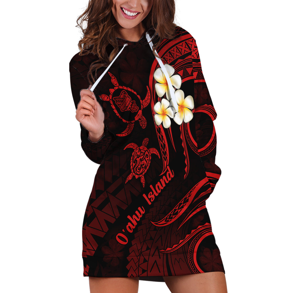 Hawaii Hoodie Dress Oahu Islands Pacific Plumeria Red Vibe LT9 Red - Polynesian Pride