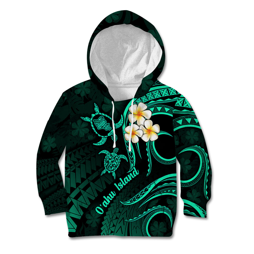 Hawaii Kid Hoodie Oahu Islands Pacific Plumeria Turquoise Vibe LT9 Turquoise - Polynesian Pride